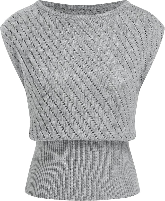 Womens Knit Vest Casual Crew Neck Hollow Out Ribbed Waist Summer Pullover Top Elegant Solid Regul... | Amazon (US)