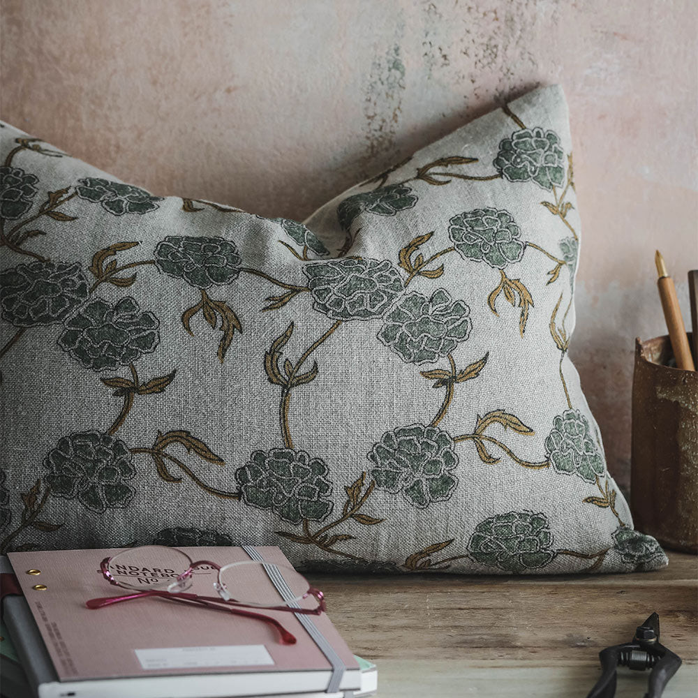 Linen Hand Block-Printed Pillow Cover No. 0230 | Roan Iris