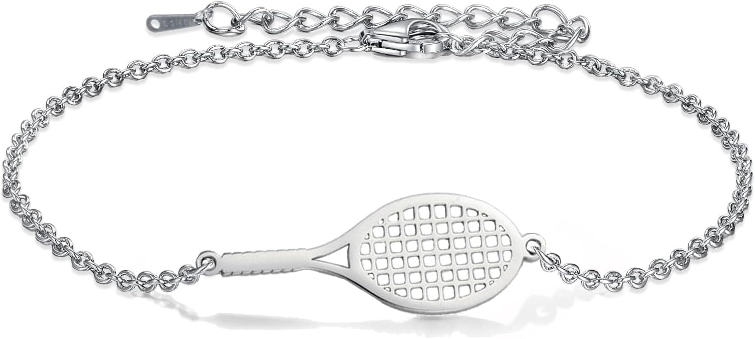 Tennis Racket Bracelet for Women Men Dainty Adjustable Racket Charm Layering Sport Bangle Bracele... | Amazon (US)