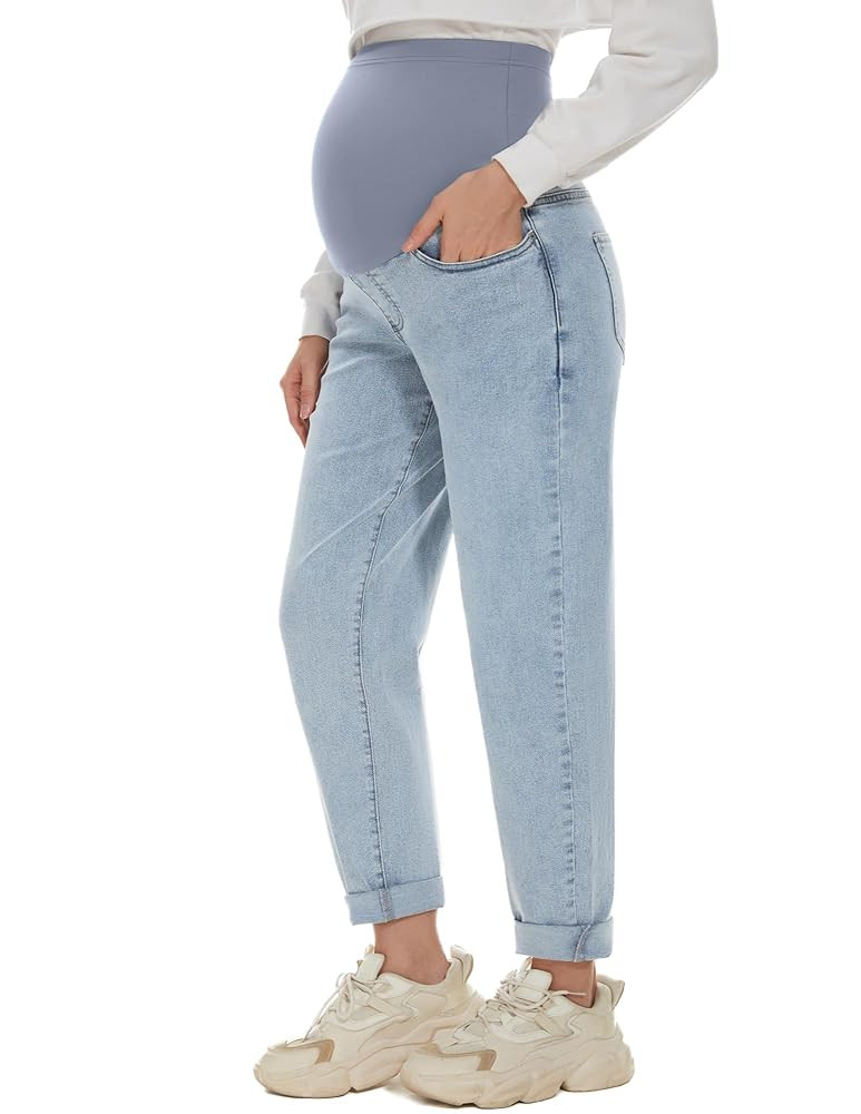 POSHGLAM Women's Maternity Jeans Over Belly Comfy Stretch Boyfriend Jeans Loose Pregnancy Pants, ... | Amazon (US)