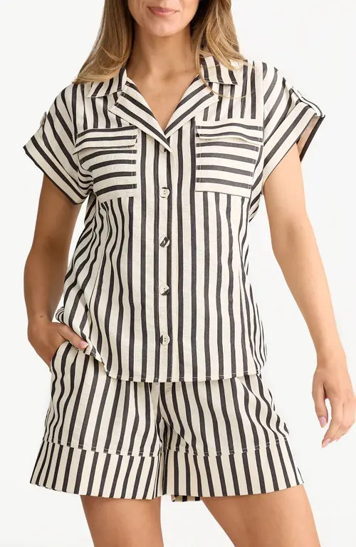 Brave+True Portia Stripe Button-Up Shirt in Black Stripe at Nordstrom, Size Small | Nordstrom