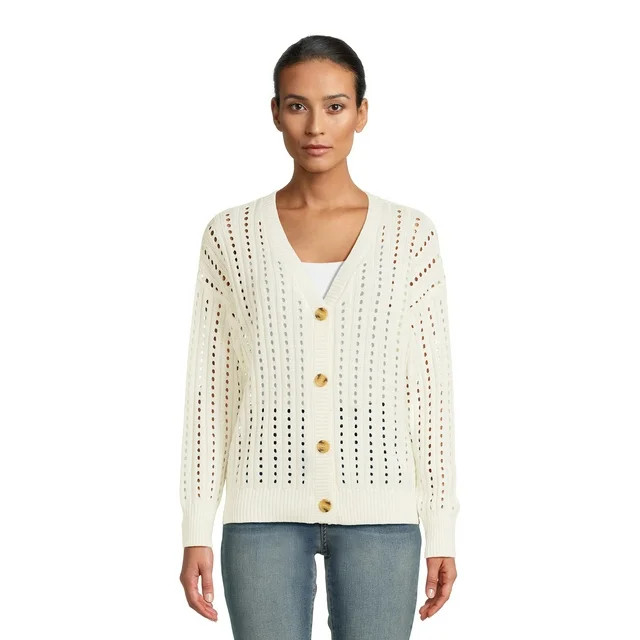 Time and Tru Women's Pointelle Boyfriend Cardigan | Walmart (US)