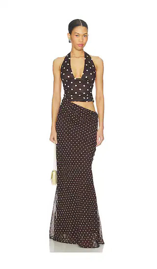Valeria Halter Cutout Maxi Dress in Choc Lemon Polka | Revolve Clothing (Global)