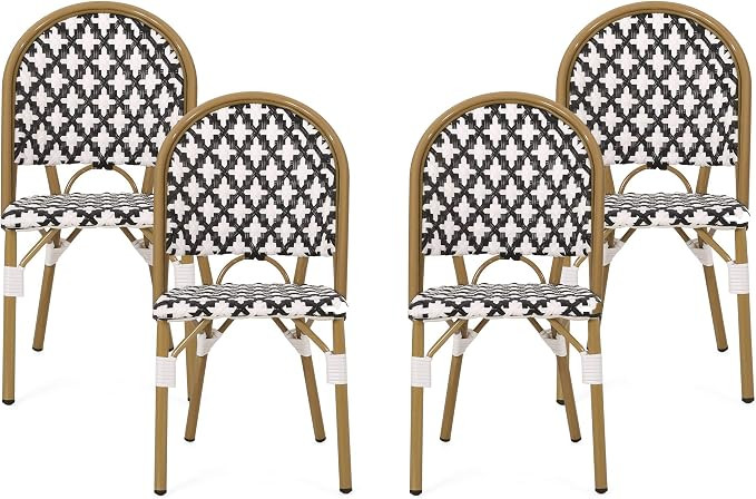 Christopher Knight Home Anastasia Outdoor French Bistro Chair (Set of 4), Black + White + Bamboo ... | Amazon (US)