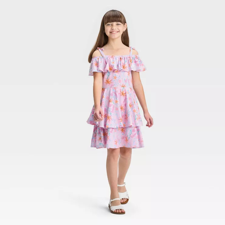 Girls' Disney The Little Mermaid Coral & Flowers Dress - Pink | Target