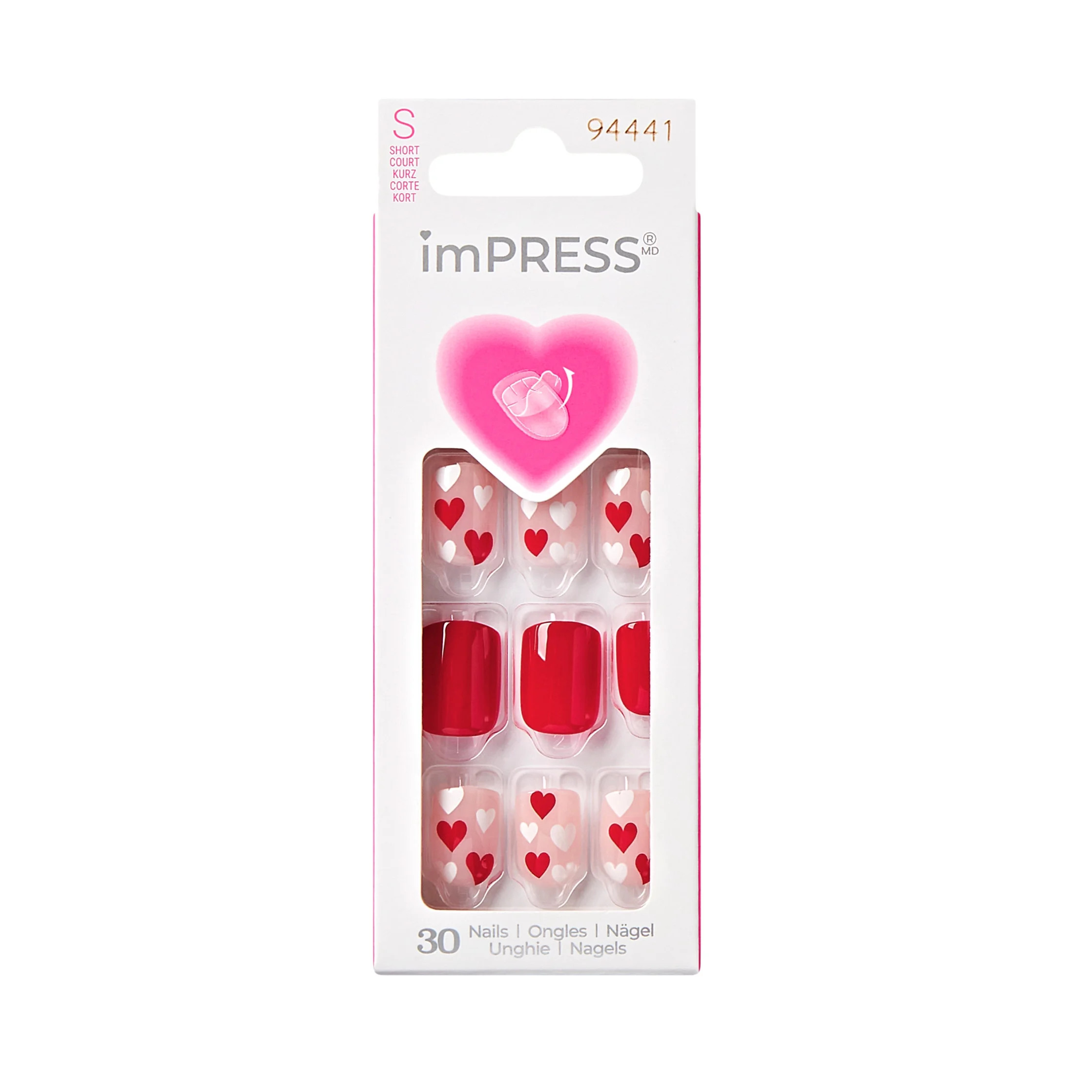 KISS imPRESS Design Valentine's Day Press on Nails, Full Heart, Red, Short Squoval, 30 Count - Wa... | Walmart (US)