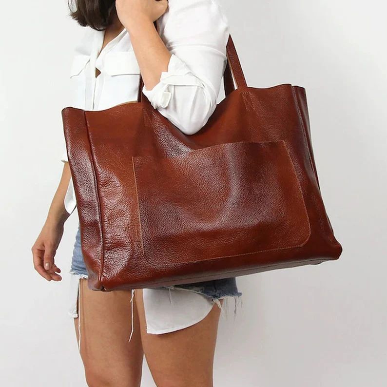 OVERSIZED TOTE Large Slouchy Tote Cognac Brown Handbag for | Etsy | Etsy (US)