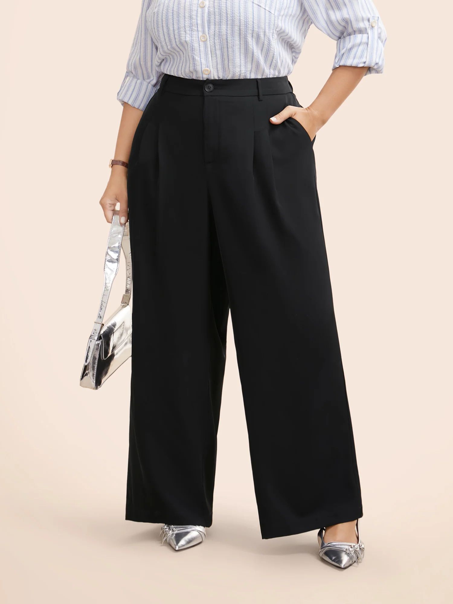 Stretch Woven Pleated Elastic Waist Pants | Bloomchic