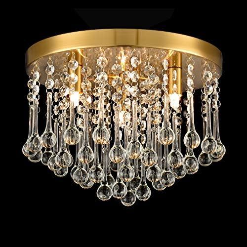 CLAXY Crystal Chandelier Brass Flush Mount Ceiling Light G9 Crystal Ceiling Light Fixture | Amazon (US)