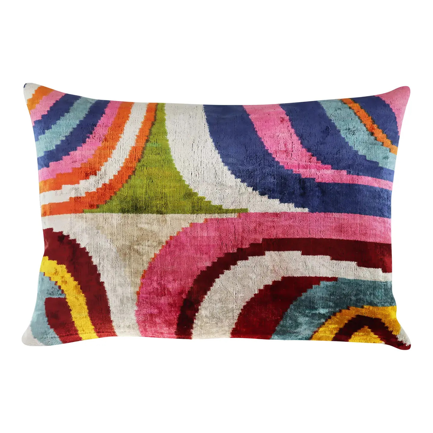 Handmade Multi Color Silk Velvet Throw Pillow & Down Insert | Chairish