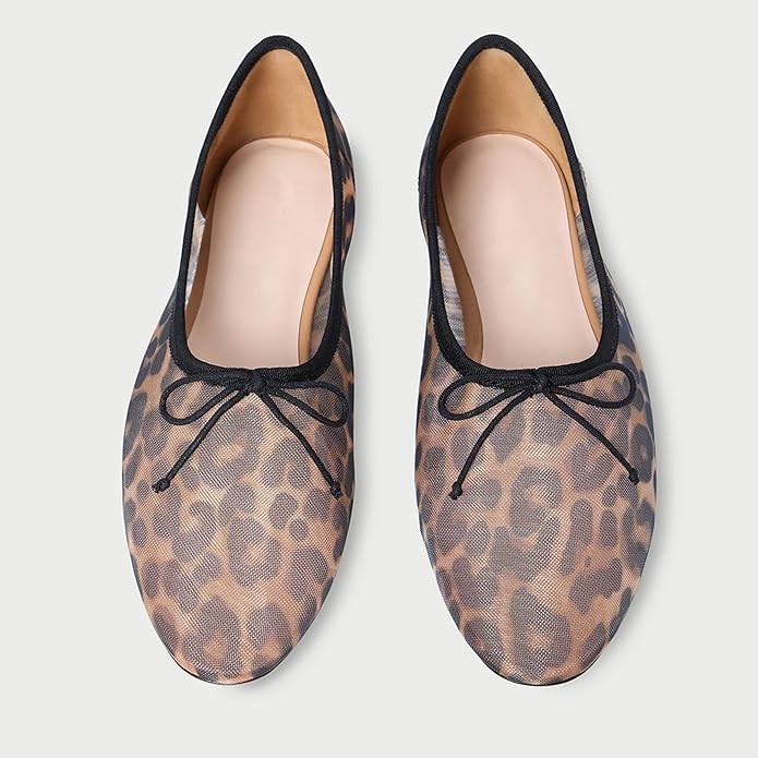 Mesh Leopard Print Ballet Flats for Women Bow Round Toe Mary Jane Flats Comfortable Casual Baller... | Amazon (US)