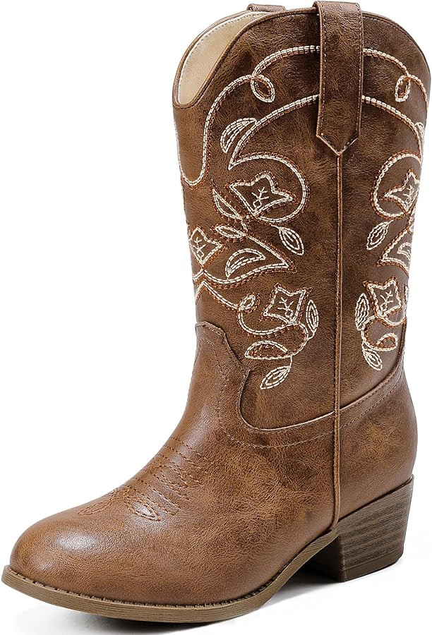 Cowgirl Boots for Girls Mid Calf Youth Girl Cowboy Western Boots Pointed Toe Embroidered for Hors... | Amazon (US)