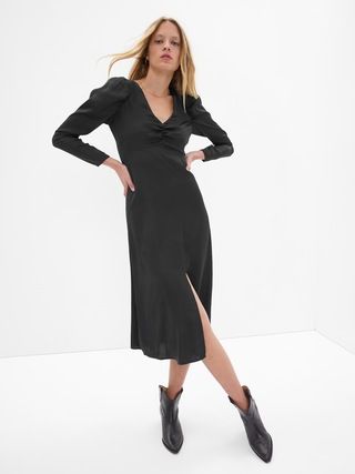 Puff Sleeve Satin Midi Dress | Gap (US)