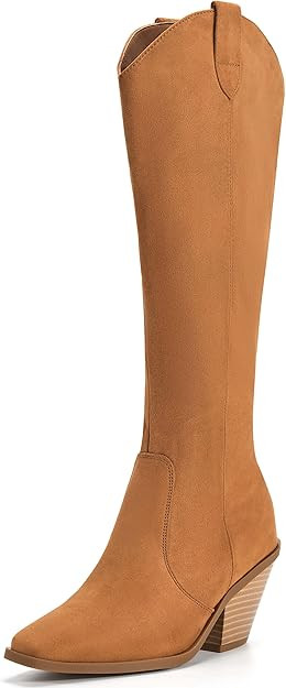 Womens Side Zipper Knee High Boots Chunky Block Heel Square Toe Comfortable Long Boots | Amazon (US)