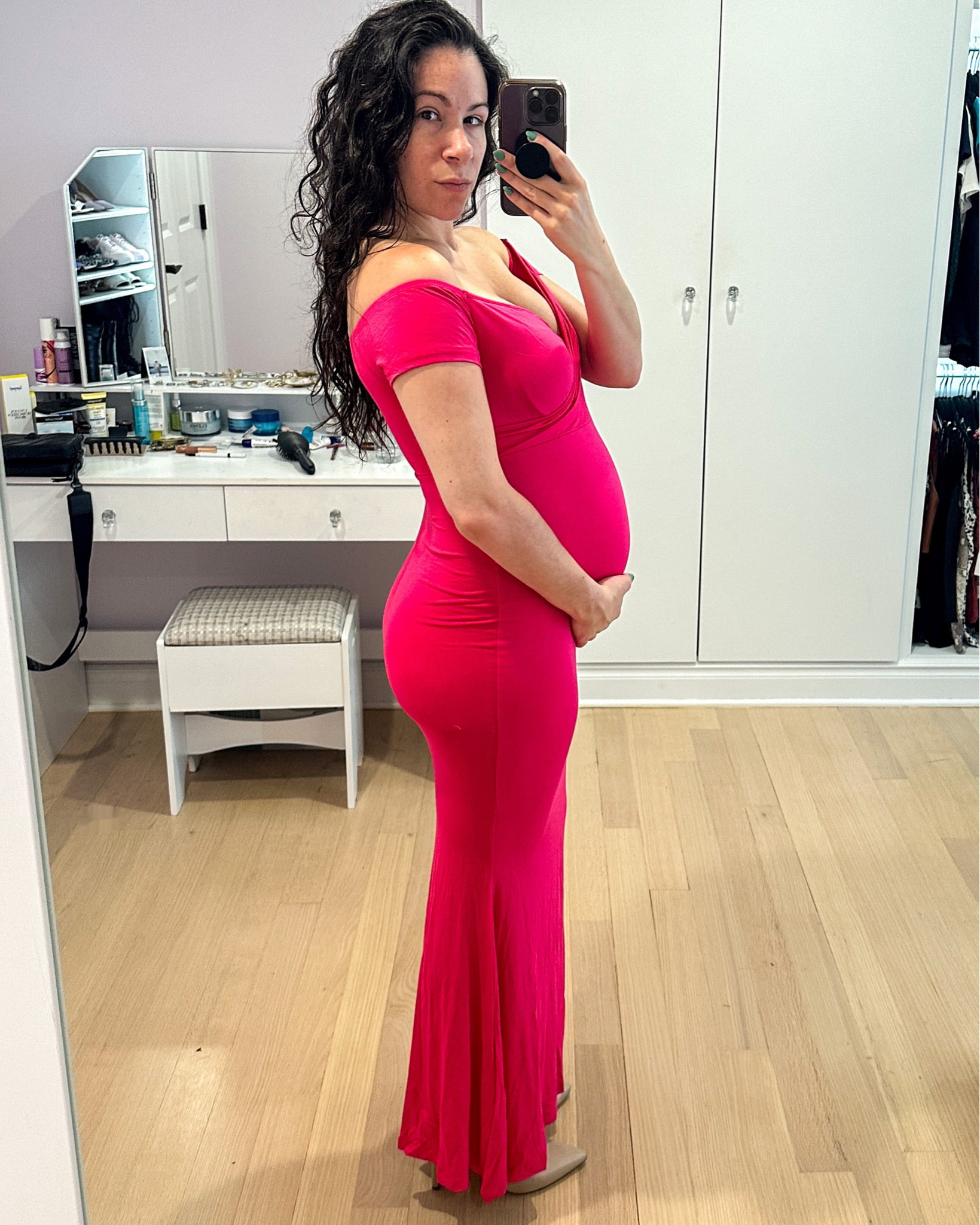 Side view of this off the shoulder maxi dress. Maternity dress babymoon baby shower wedding guest 

#LTKunder50 #LTKbump #LTKwedding