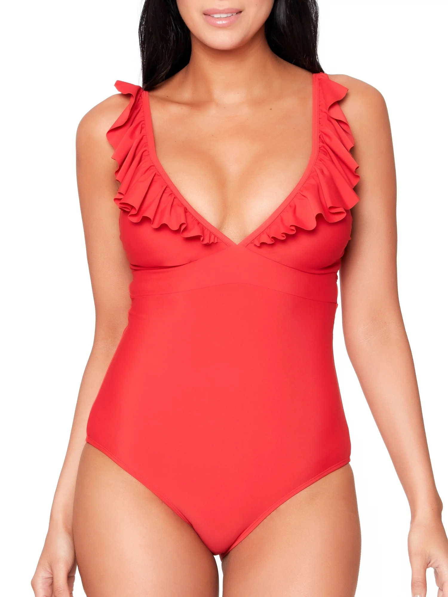 JS Jessica Simpson Frill Shoulder Plunge One Piece Swimsuit - Walmart.com | Walmart (US)