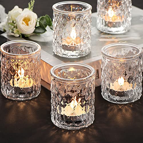 NITIME Clear Votive Candle Holders Set of 24, Tealight Candle Holder for Wedding Table Decor, Glass Candle Holder for Brithday Party, Table Centerpiece and Home Decor | Amazon (US)
