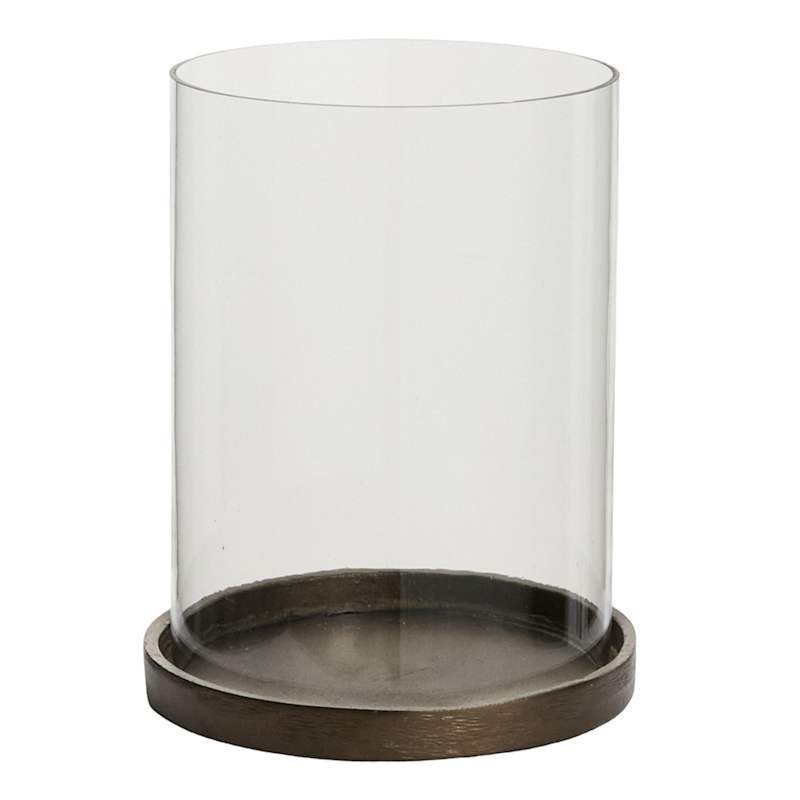Glass Hurricane with Cast Metal Base, 8" | At Home