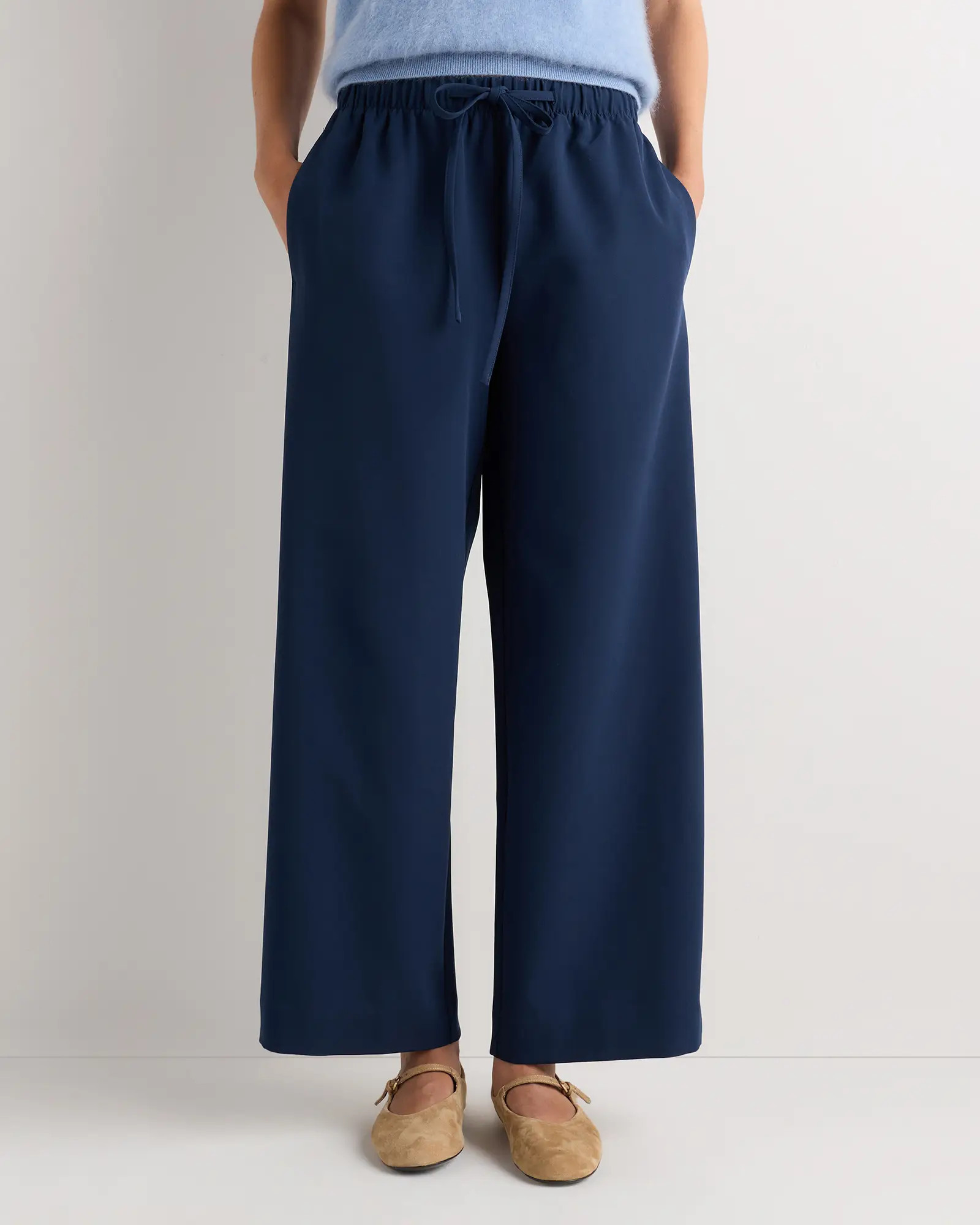 Stretch Crepe Drawstring Wide Leg Pants | Quince