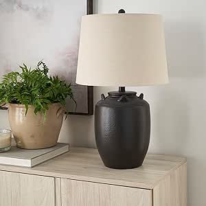 Nourison 24" Black Farmhouse Ceramic Pottery Jug Table Lamp | Amazon (US)