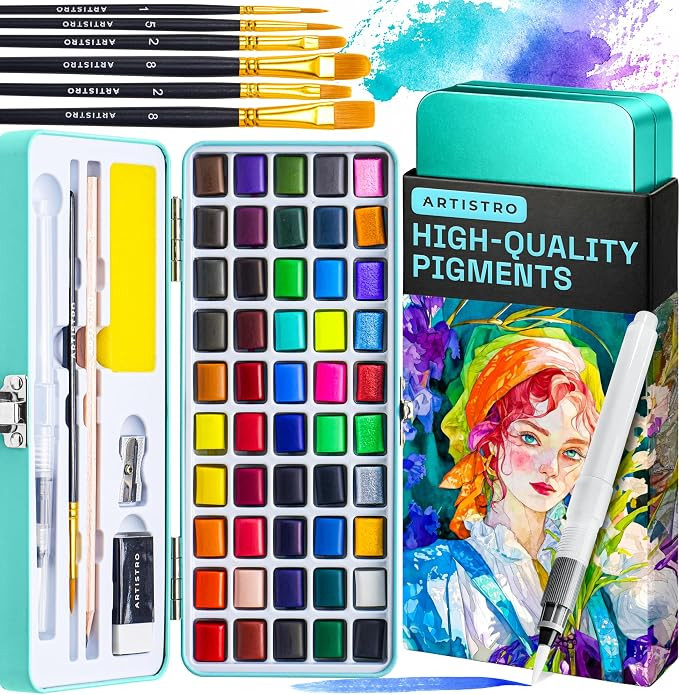 ARTISTRO Watercolor Paint Set - Travel Art Kit - 50 Colors | Amazon (US)