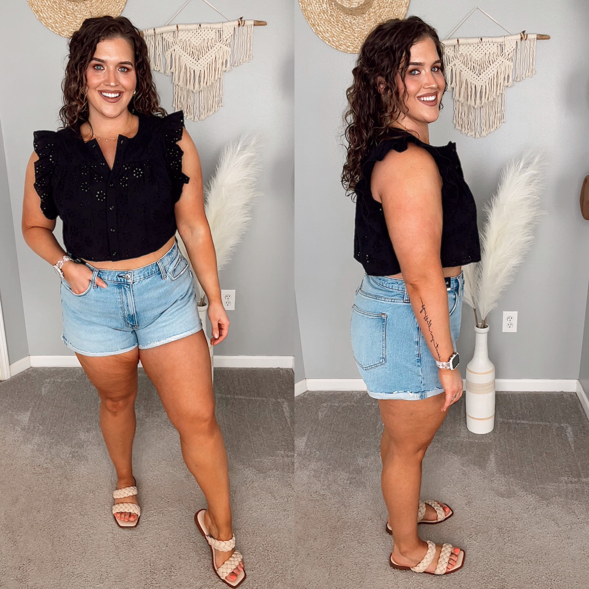 Midsize curvy friendly denim shorts for Spring and Summer☀️💙✨ 
I’m a true size 14/32 and sized up to a 16/33 in these shorts
Top: XL
Fits great with no waist gapping 🙌🏼
#midsizeoutfits #ootd #casualoutfit #springstyle #summerstyle #shorts #jeans #denim #jeanshorts #denimshorts #croptop #eyelet #sandals #curvelove 

#LTKstyletip #LTKcurves #LTKSeasonal