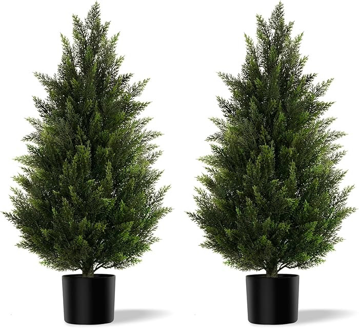 Artificial Topiary Cedar Trees 3FT Tall 2 Set, Outdoor Indoor Faux Pine Shrubs Plants, Realistic ... | Amazon (US)