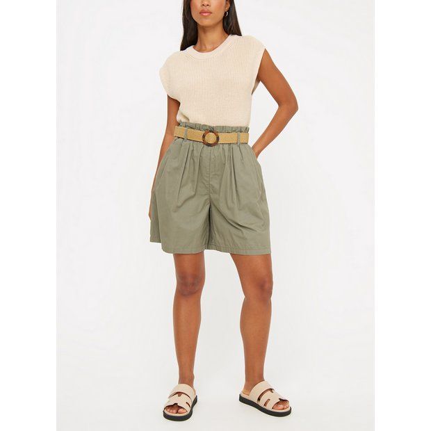 Buy Khaki Poplin Belted Shorts  10 | Shorts | Tu | Tu Clothing