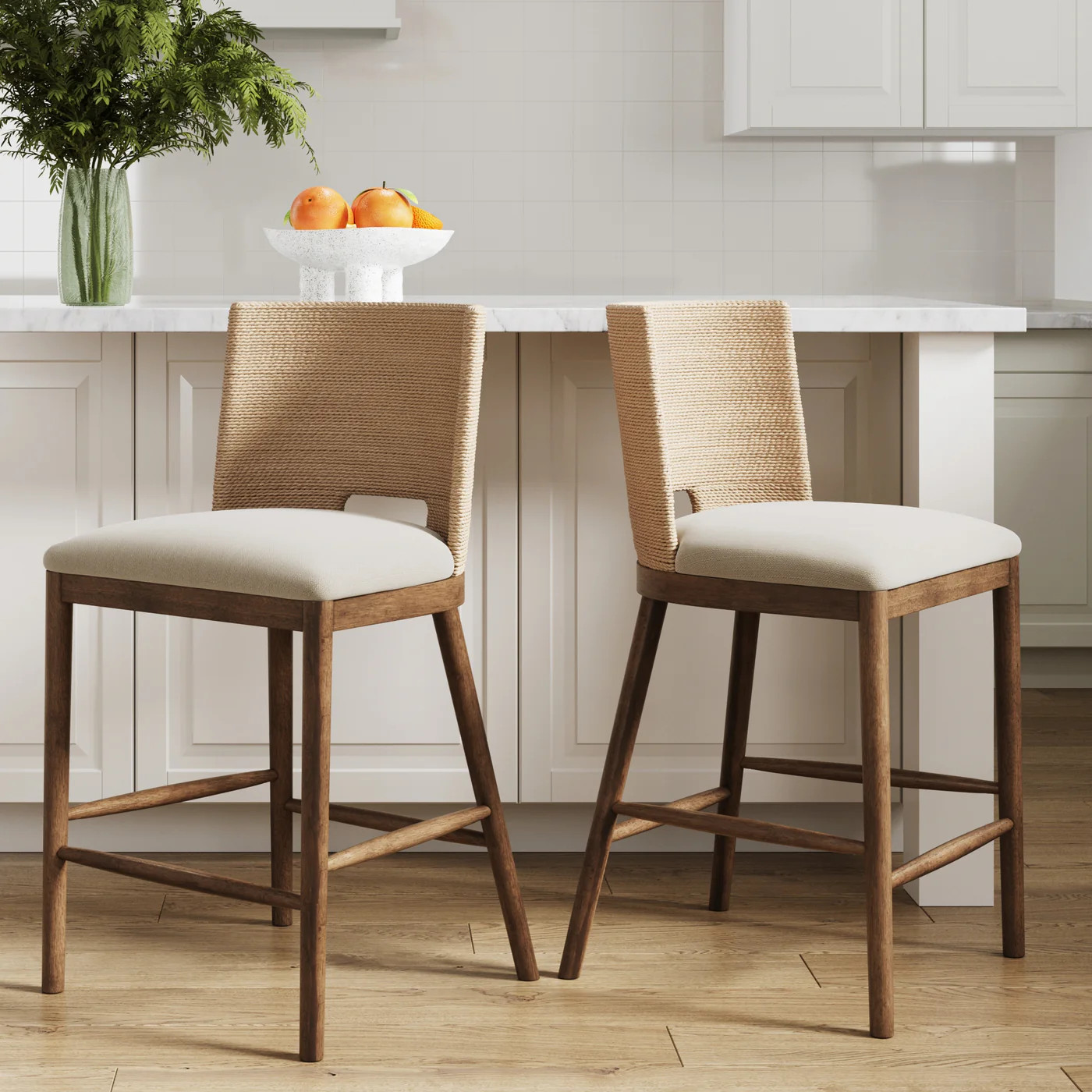 Seagrass Rope Back Counter Bar Stool Medium Brown (Set of 2) | Nathan James