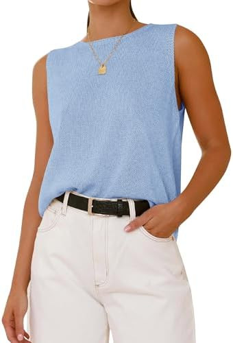 BTFBM Sleeveless Sweater Tops for Women 2026 Crew Neck Lightweight Casual Loose Tank Summer Outfi... | Amazon (US)