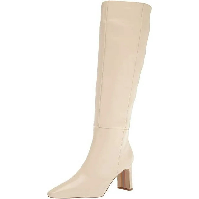 Sam Edelman Sylvia Modern Ivory Pointed Toe Block Heel Knee High Leather Boots (Modern Ivory, 6) | Walmart (US)