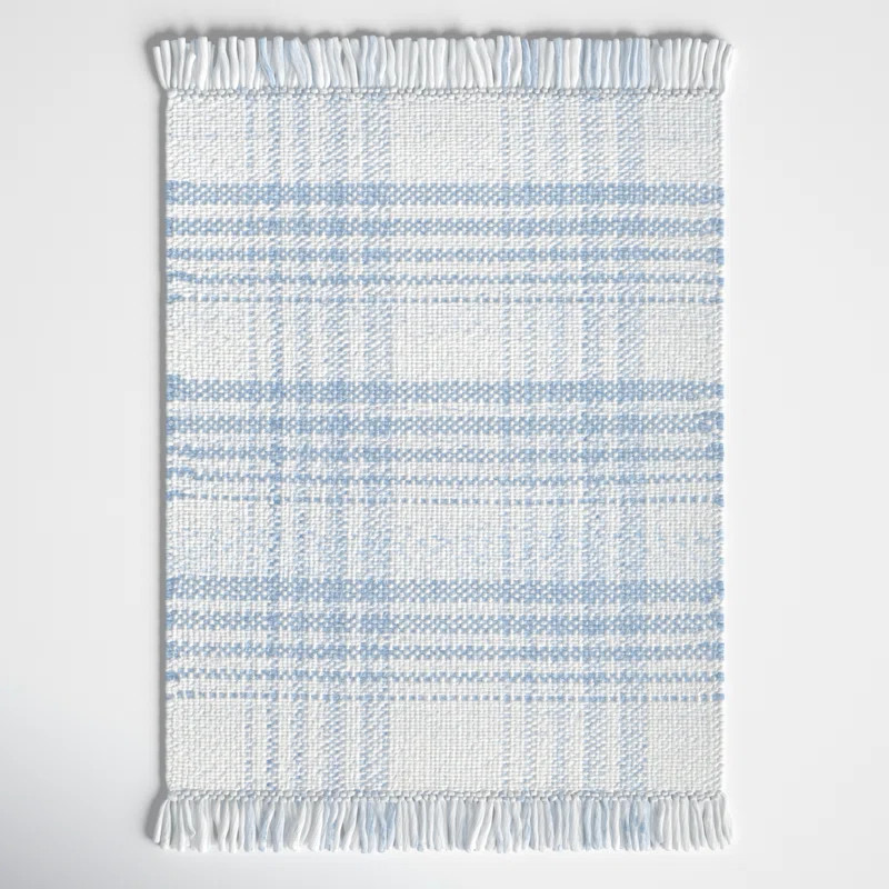Cay Plaid Handmade Flatweave Recycled P.E.T. Area Rug in Blue/White | Wayfair North America