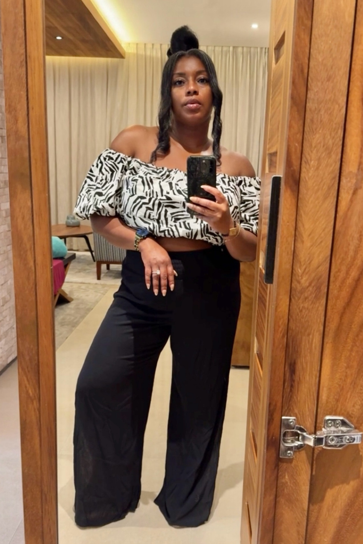 Vacation Outfit Inspo. Off the shoulder top with sheer black pant, perfect summer dinner or beach dinner look. 

Top is on sale for 30% OFF!! 

#LTKFindsUnder50 #LTKMidsize #LTKStyleTip