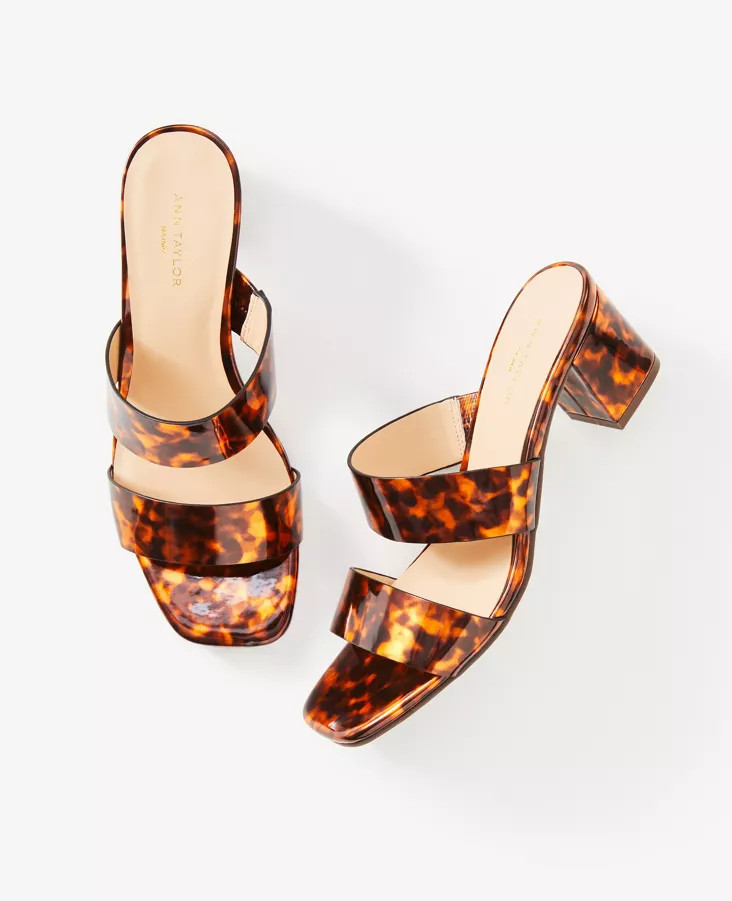 Snake Print Strappy Block Heel Sandals | Ann Taylor Factory