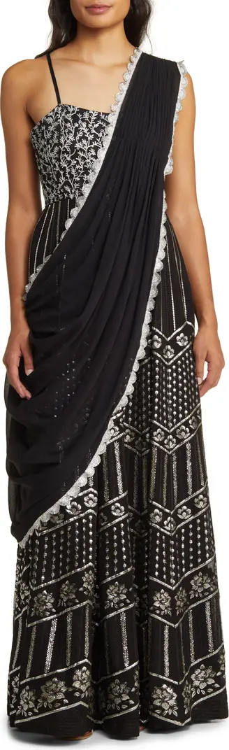 Sani Anjali Metallic Embroidered Anarkali with Dupatta | Nordstrom | Nordstrom