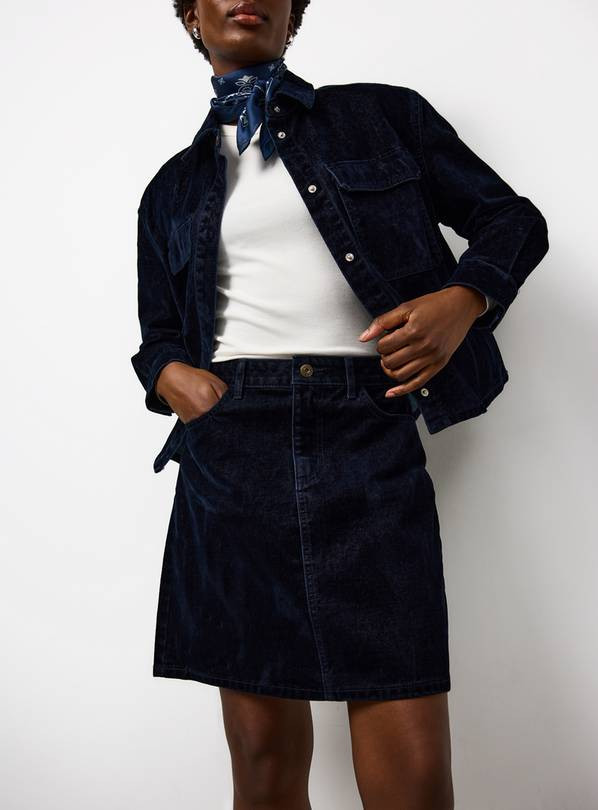 Flocked Velvet Denim Mini Shift Dress 12 | Tu Clothing