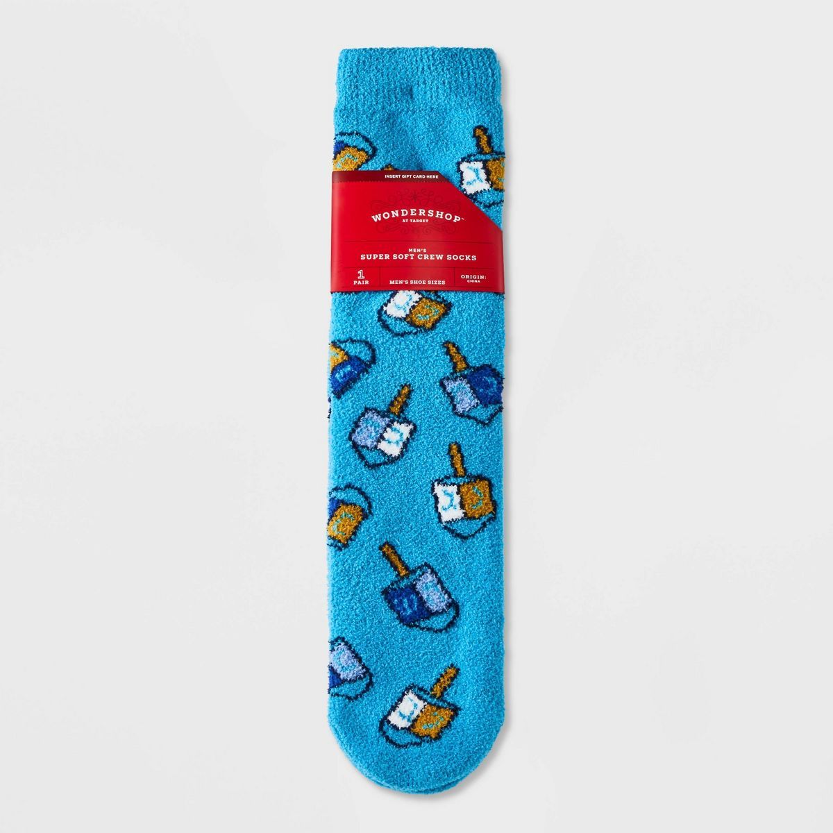 Men's Dreidel Cozy Crew Socks with Gift Card Holder - Wondershop™ Blue 6-12 | Target