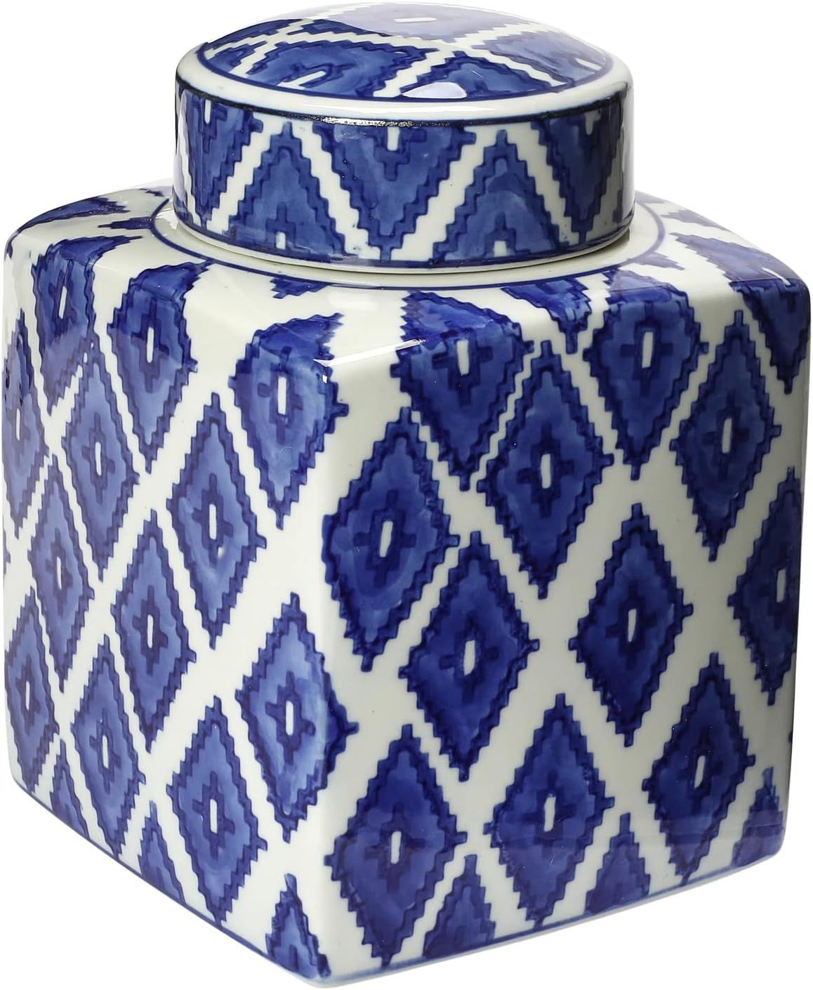 Creative Co-Op Decorative Stoneware, Blue and White Ginger Jar, Diamond Pattern | Amazon (US)
