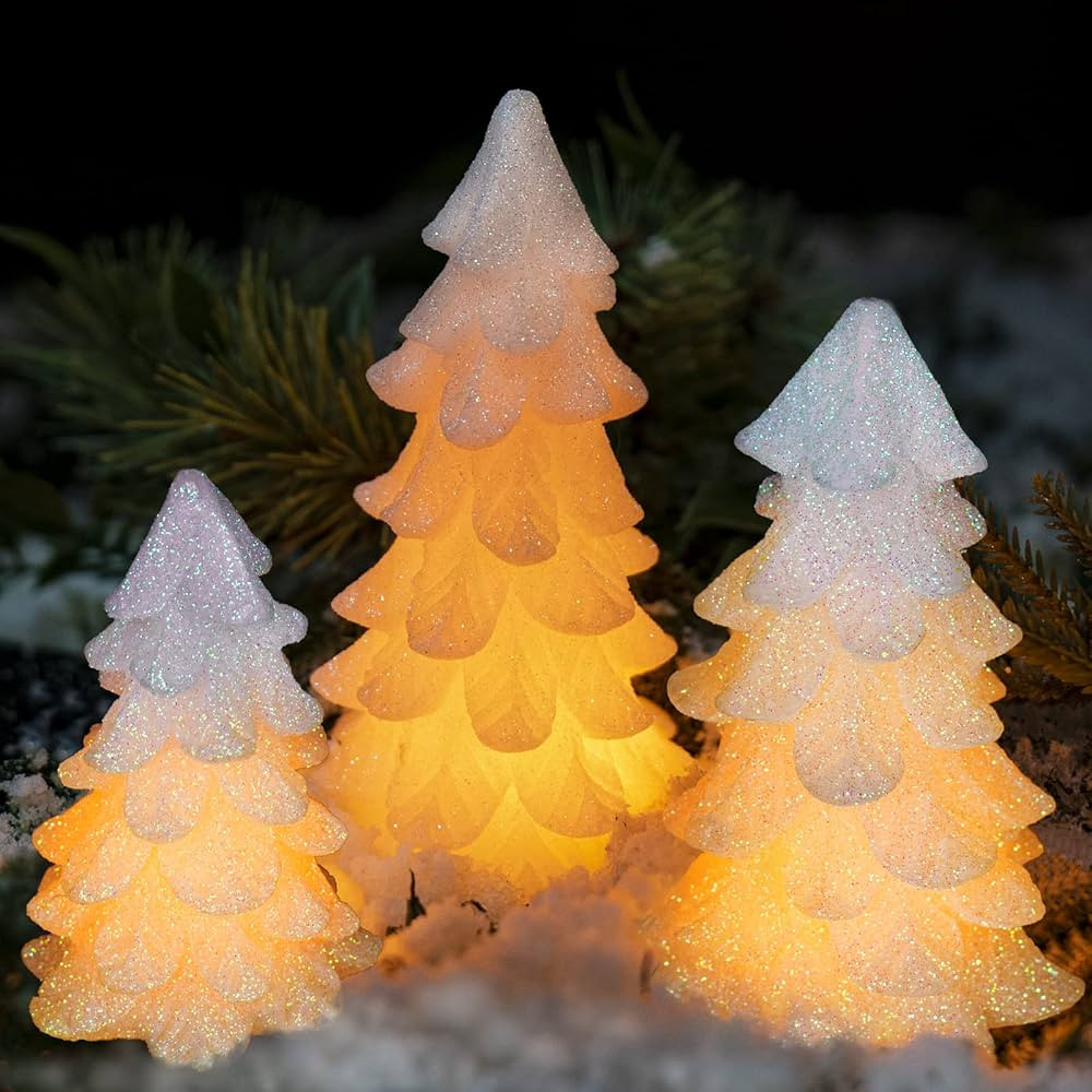 Glittering White Christmas Tree Shaped Flickering Flameless Candles with Timer, Real Wax Battery ... | Amazon (US)