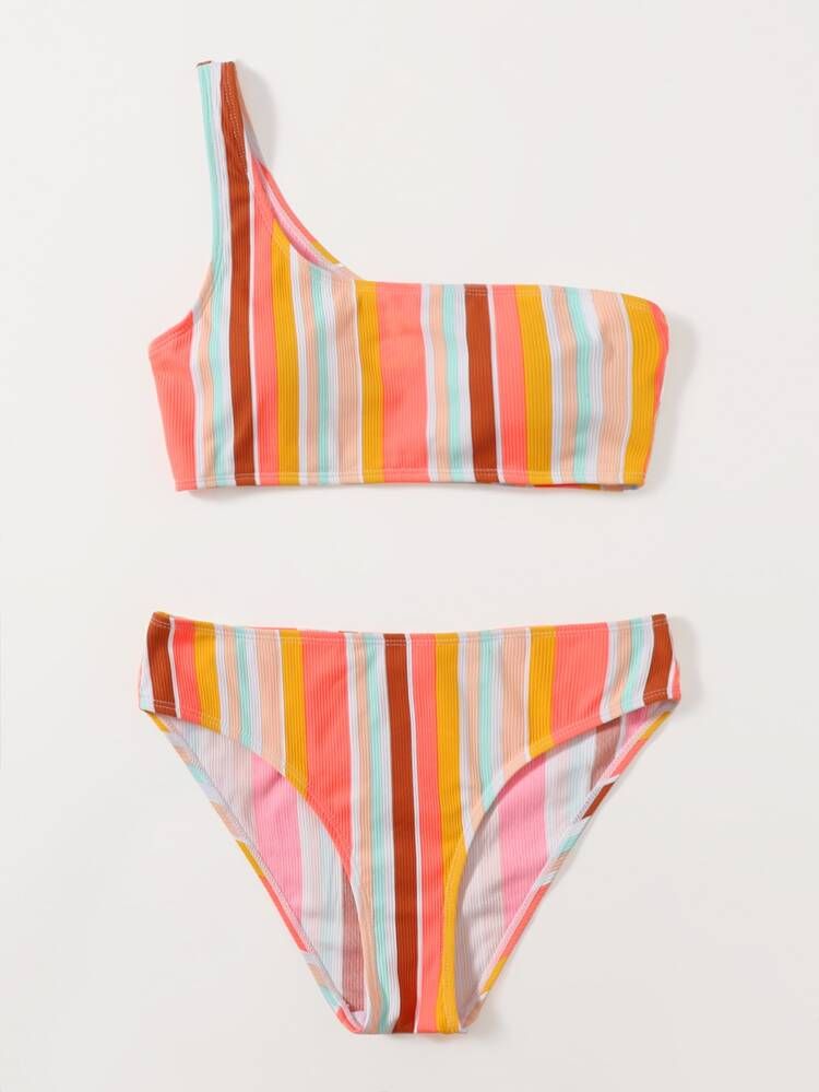 Striped One Shoulder Bikini Swimsuit | SHEIN