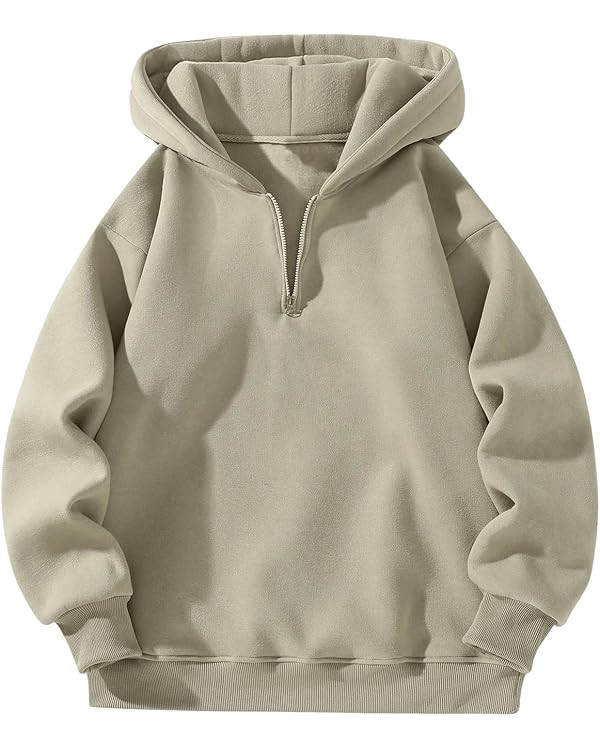 Verdusa Men's Quarter Zip Pullover Hoodies Long Sleeve Drop Shoulder Sweatshirt Casual Pullover | Amazon (US)