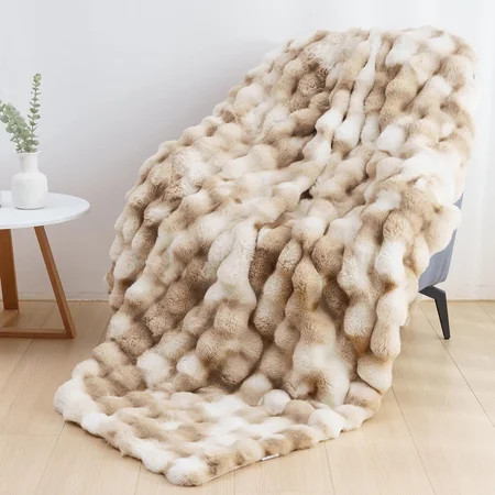 Cozylore Faux Fur Throw Blanket for Bed Luxury Fluffy Thick Bubble Blanket Warm Cozy Throw for Bedroom Living Room, 90" x 90", Tie-Dye Brown | Walmart (US)