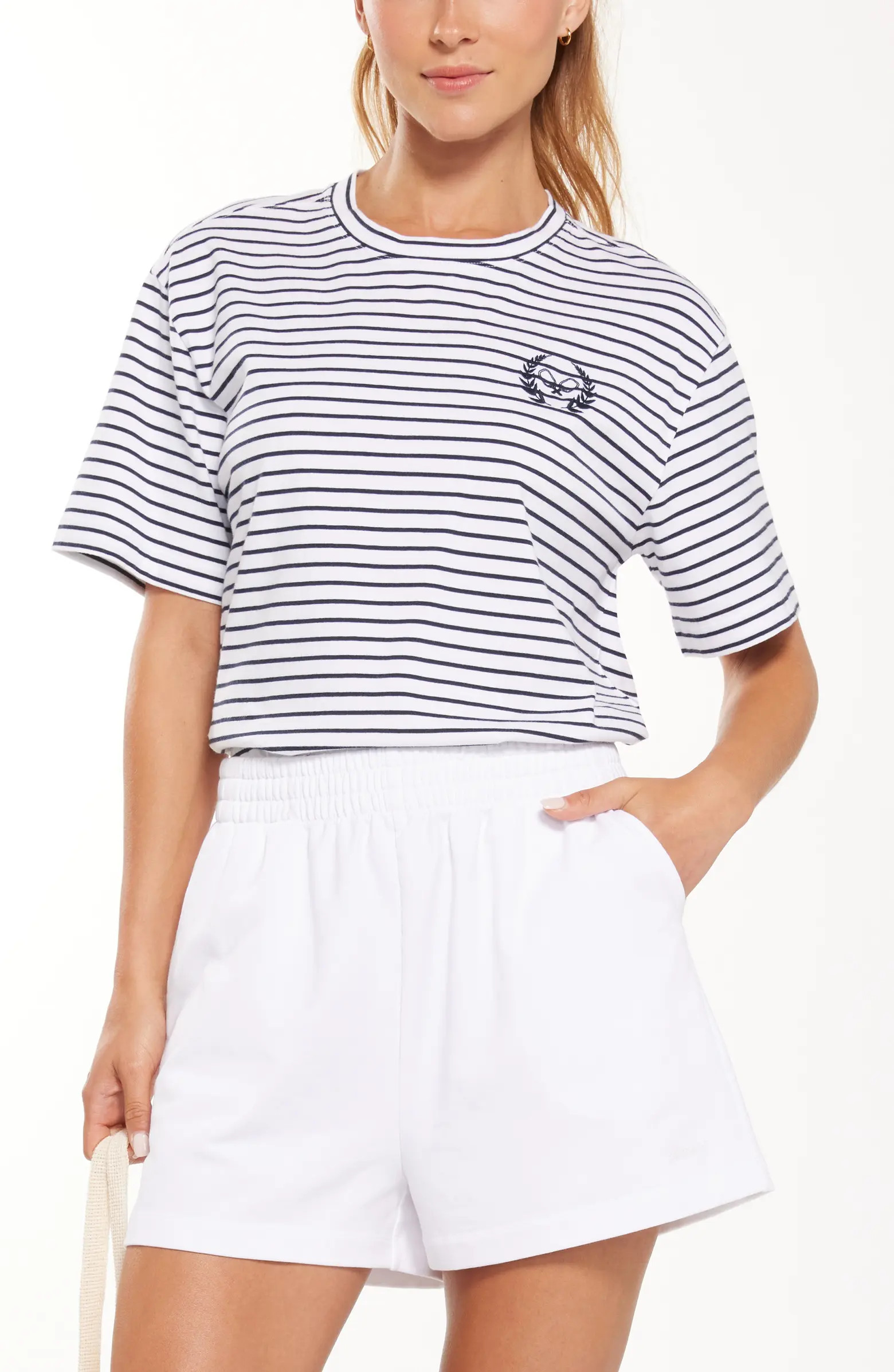 Stripe Boxy Cotton T-ShirtRecess x Zella$49.00Current Price $49.00Color: White- Navy Court Stripe... | Nordstrom