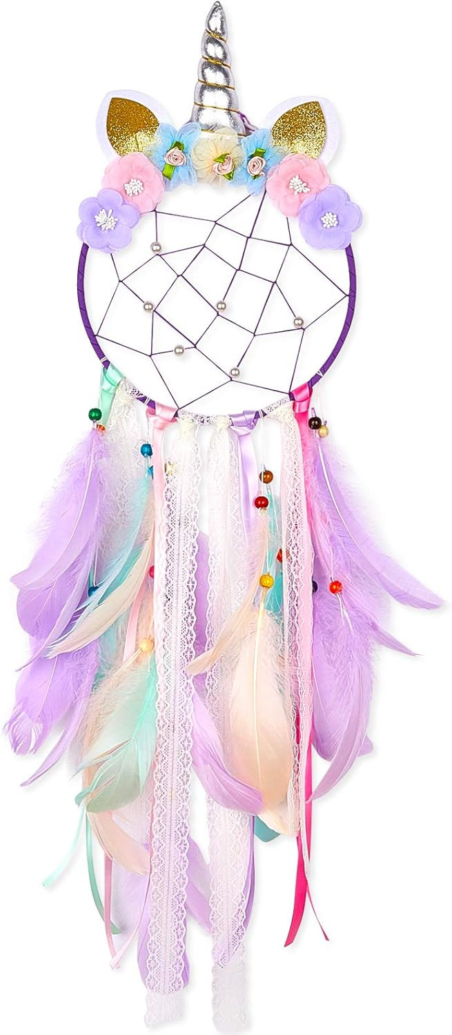 QtGirl Dream Catchers for Kids Unicorn Dream Catcher Feather Wall Decor for Girls Bedroom Flower ... | Amazon (US)