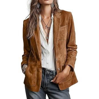 chouyatou Women's Retro Faux Suede Leather Blazer Jacket Notched Collar Work Dressy Business Casu... | Amazon (US)