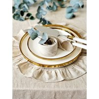 Linen Placemat Round Ruffled - Washable Table Place Mat | Etsy (US)