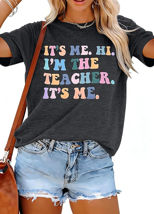 Teacher Shirts Women Teach Print Graphic Tees Kindergarten Elementary Teaching Life Shirts Back t... | Amazon (US)