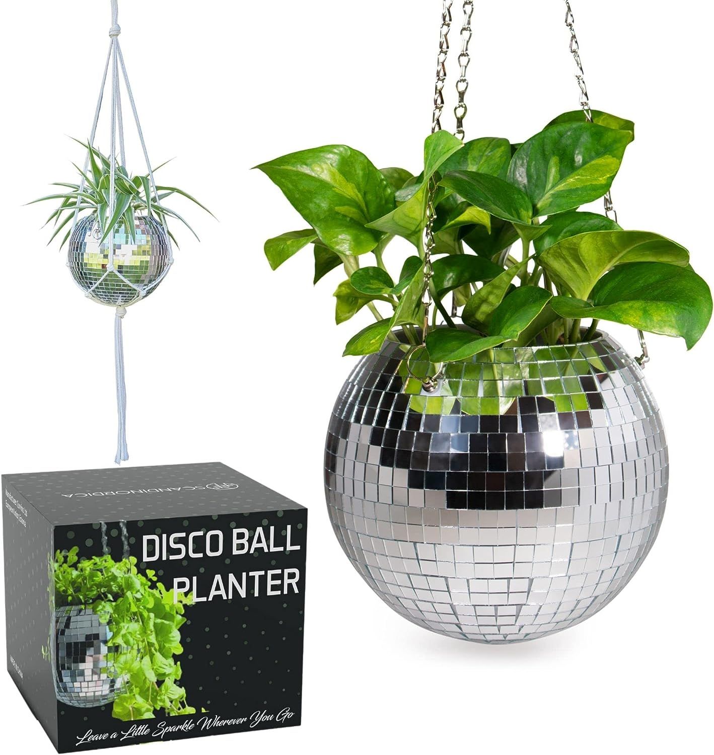 SCANDINORDICA Disco Ball Planter – Value Package: Disco Planter with Chain, Macrame Hanger and ... | Amazon (US)