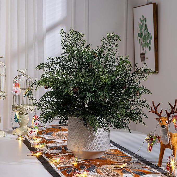 10PCS Artificial Pine Needles Branches with Pine Cones Christmas Greenery Stems Christmas Artific... | Amazon (US)