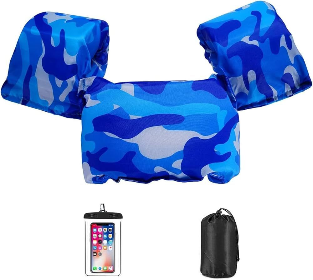 AmazeFan Kids Swim Life Jacket Vest for Swimming Pool, Swim Aid Floats with Waterproof Phone Pouc... | Amazon (US)